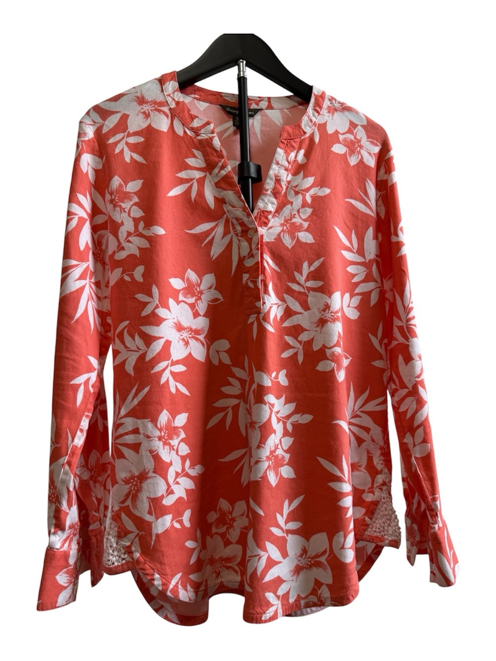 Tommy Bahama Coral and White Floral V-Neck Tunic Top